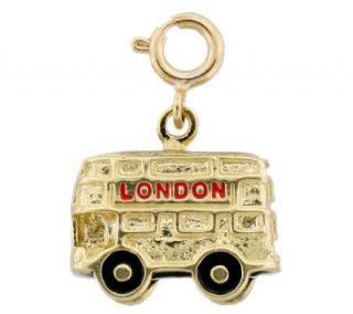 London Double Decker Enamel Bus Charm, 14K Gold —