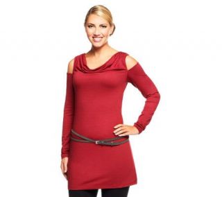 Kris Jenner Kollection Long Sleeve Cold Shoulder Tunic with Belt —