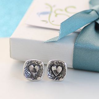 rockpool silver heart stud earrings by green river studio