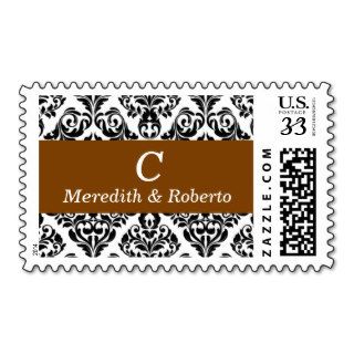 Wedding Customized Stylish Damask Chocolate Postage Stamp