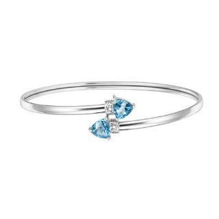 Blue Topaz and Diamond Bypass Bangle Bracelet in Sterling Silver Jewelry
