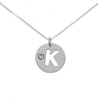 Sterling Silver Stencil K Initial Disc Pendant on 16in Box Chain Necklace Jewelry