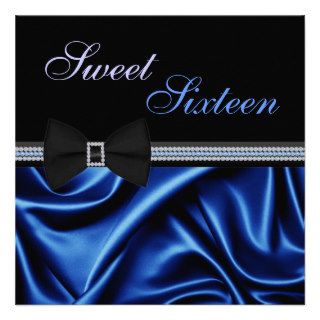 Royal Blue Satin and Gems Sweet Sixteen Invite
