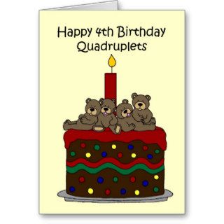 quads on cake 4th birthday greeting card