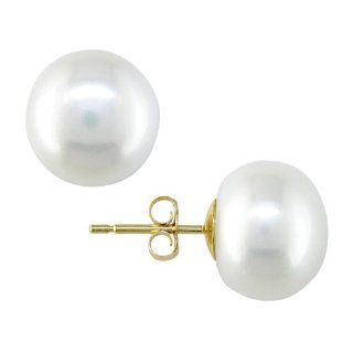 14K Yellow Gold 11 12mm Cultured Freshwater Pearl Earrings Jewelry