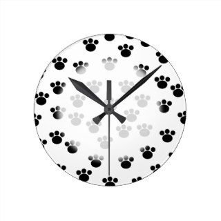 Animal Paw Print Pattern. Black and White. Wall Clocks