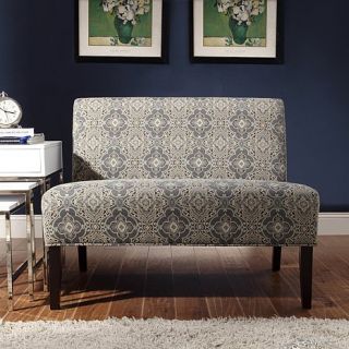 Home Origin Lydia Armless Settee   Blue Brocade