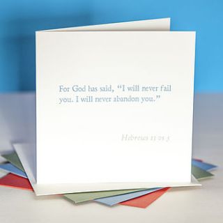 'i will never abandon you' bible verse card by belle photo ltd
