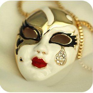 JA332 Bohemian Masquerade Mask Necklace, Teardrop Female Face Mask Necklace Jewelry