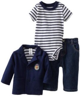 Little Me Baby Boys Newborn Preppy 3 Piece Jacket Set, Denim, 6 Months Infant And Toddler Layette Sets Clothing