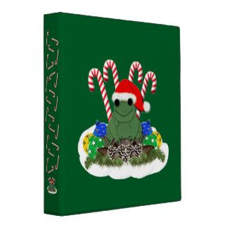 Christmas Frog with Candy Canes 3 Ring Binders