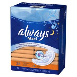 Always Maxi Overnight Pads, without Wings, 28 count