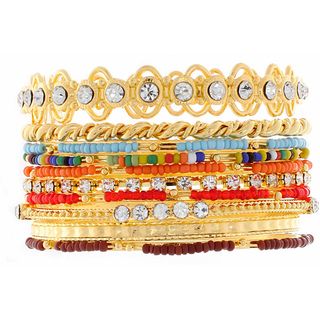 NEXTE Jewelry Gold Overlay Colored Bead Stackable 10 piece Bracelet Set NEXTE Jewelry Fashion Bracelets
