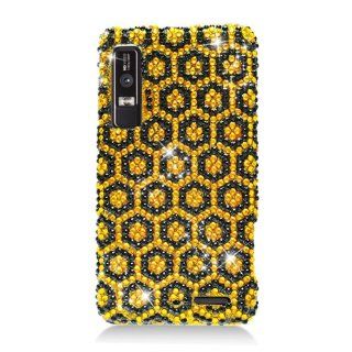 Eagle Cell PDMOTDROID3S323 RingBling Brilliant Diamond Case for Motorola Droid 3   Retail Packaging   Brown/Black Hexagon Cell Phones & Accessories
