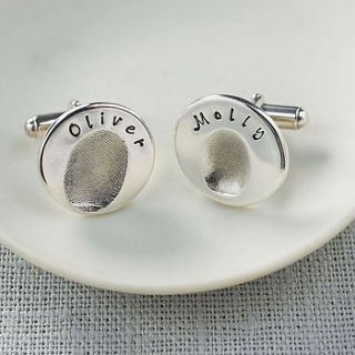 personalised round fingerprint cufflinks by button and bean