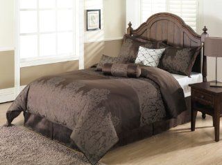 Cozy Beddings Jasper 7 Piece Jacquard Comforter Set, Floral, King, Chocolate   Chocolate Brown King Comforter