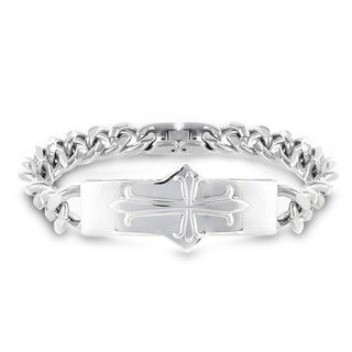 Stainless Steel Cross ID Curb Chain Bracelet West Coast Jewelry Men's Bracelets