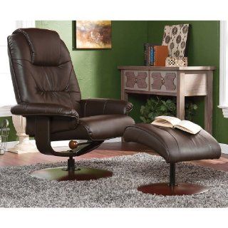 Southern Enterprises Leather Recliner and Ottoman, Brown   Leather Recliner With Ottoman