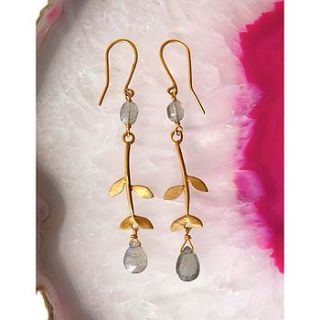gold plated tabatha leaf earrings with labradorite by blossoming branch