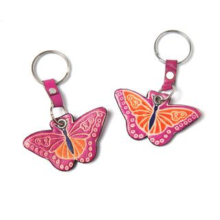 Set of Two Cruelty free Shanti Leather Butterfly Keychains (India) Keyrings