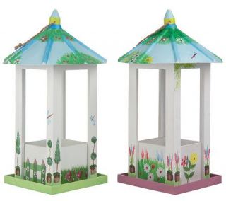 Handpainted Set of Two Gazebo Garden Decorative Birdhouses —