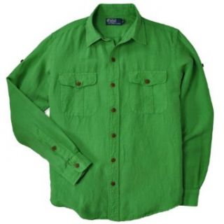Polo Ralph Lauren Men's Custom Fit Military Linen Silk Shirt, Nautical Green, L at  Men�s Clothing store