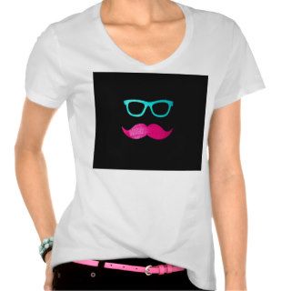 Funny Pink mustache teal hipster glasses Black Shirts
