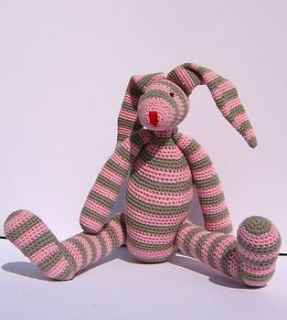 stripy crochet bunny grey & pink by lindenfrench