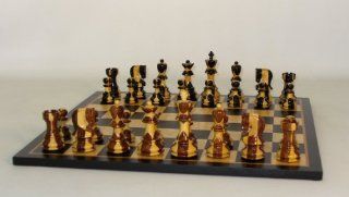 Inlaid Russian Chess Men on Black and Birdseye Maple Chess Board Toys & Games