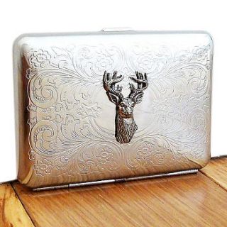 stag cigarette case or silver card case by wild life designs