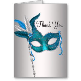 Teal Blue Masquerade Party Thank You Cards