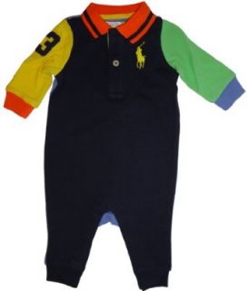 Ralph Lauren Polo Infant Boy's Long Sleeve Coverall Baby Romper Navy Multicolor (6 Months) Clothing