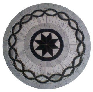 Tile Floor Medallion Marble Mosaic Black and White Carrara Design 28"    