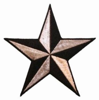 5 Inch Nautical Tattoo 3D Star Embroidered Iron On Applique Patch FD   Silver Metallic