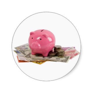 Piggy bank and money round sticker