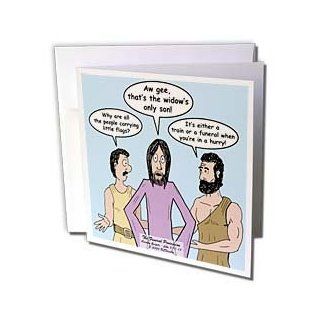 gc_44481_1 Rich Diesslins Funny Cartoon Gospel Cartoons   Luke 7 11 17   The Funeral Procession with Jesus, Peter and Matthew   Greeting Cards 6 Greeting Cards with envelopes  Blank Greeting Cards 