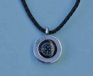 Greek Compass Pendant with Braided Leather Necklace Jewelry