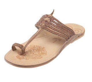 White Mountain Braided Leather Toe Loop Thong Sandals —