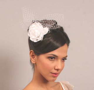 bridal rose hair comb with birdcage veil by aurora rose bridal