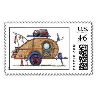Cute RV Vintage Teardrop  Camper Travel Trailer Stamps