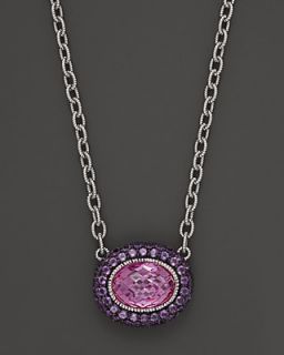 Judith Ripka Sterling Silver Oval Isabella Pendant Necklace with Amethyst and Lab Created Pink Corundum, 17"'s