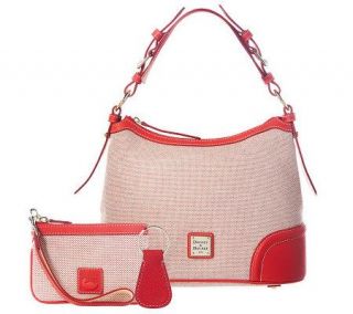 Dooney & Bourke Woven Hobo Bag with Leather Trim and Accessories —