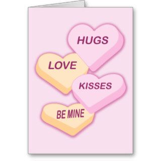 Cute Girly Candy Hearts Hugs Love Kisses Be Mine Greeting Cards