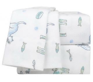 Northern Nights Cats Meow 100Cotton Flannel Queen Sheet Set —
