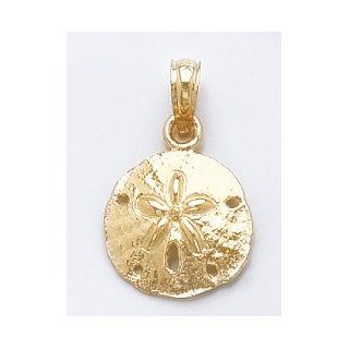 14k Gold Nautical Necklace Charm Pendant, Sand Dollar High Polish Ocean Necklace Jewelry