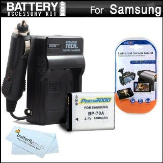 Battery And Charger Kit For Samsung WB50F, WB35F, WB30F, ST150F, DV150F, ST76, EC PL120, MV800 MultiView Digital Camera Includes Extended Replacement (1000Mah) BP 70A Battery + Ac/Dc Rapid Travel Charger + MicroFiber Cloth + More  Camera & Photo