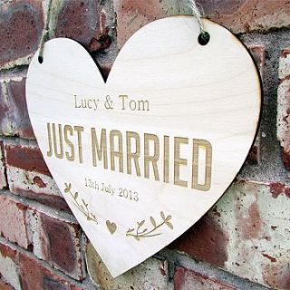 personalised 'just married' wedding sign by flaming imp