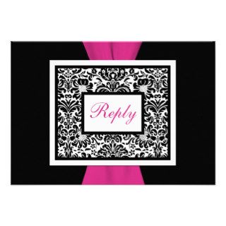 Black, White, Pink Damask PRINTED RIBBON RSVP Custom Invitations