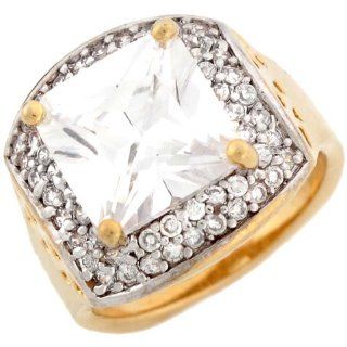 10k Two Tone Gold Square CZ Engagement Ring with Accents and Hearts Jewelry
