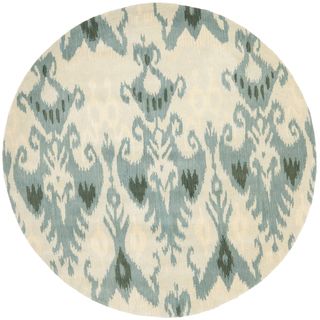 Handmade Ikat Silver/ Blue Wool Rug (6' Round) Safavieh Round/Oval/Square